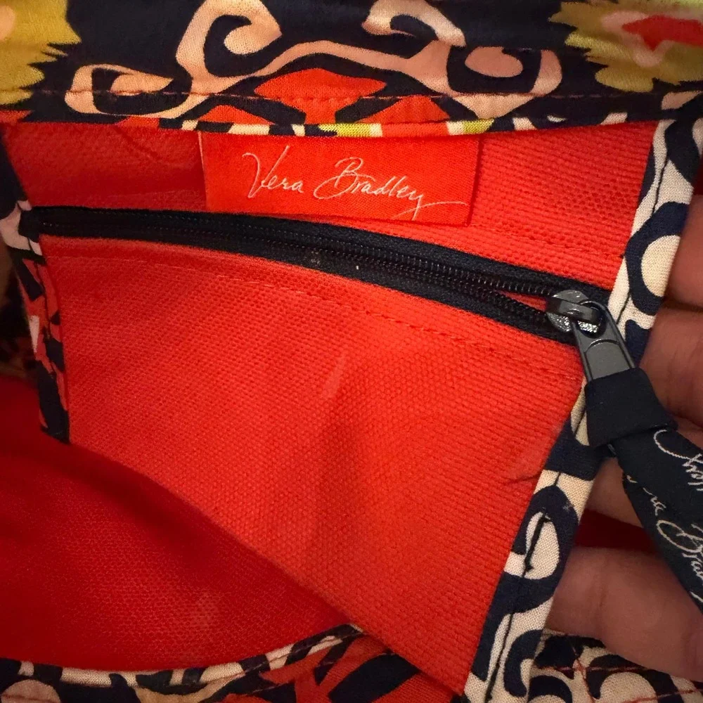 Vera Bradley Tote Bag Womens Medium Red Canvas Geometric Floral Striped Straps